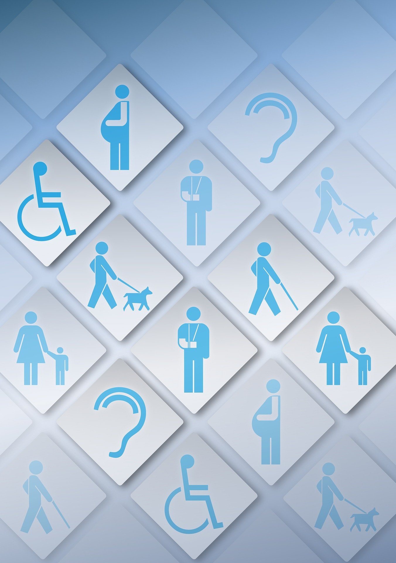 Símbolos accesibilidad: personas sordas, minusválidos.